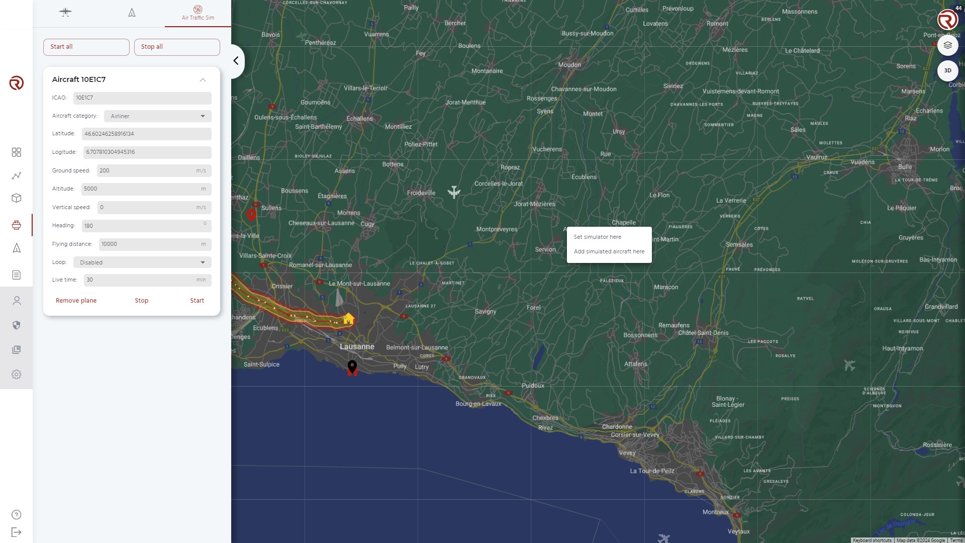 Simulated air traffic